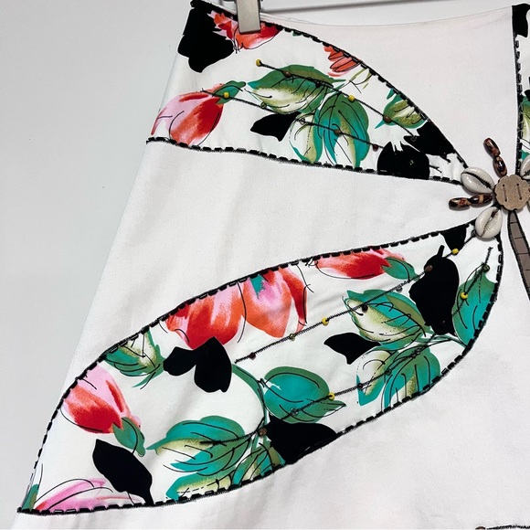 Cache Vintage Beaded Skirt A-Line Tropical Blossom Bamboo Floral SZ 4 White Y2K - Picture 4 of 11